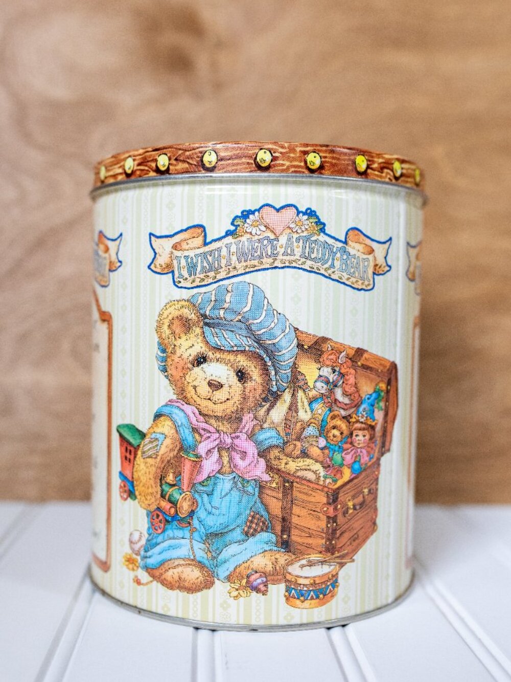 Vintage Teddy Bear Tin Canister Grandmacore Decor
